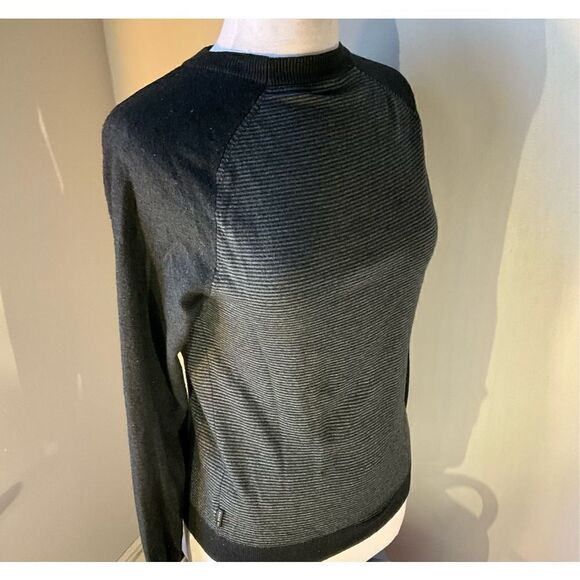 Ted Baker Men’s Crewneck Wool Blend Sweater, Striped Bodice, Solid Arms, Size S - Picture 2 of 11